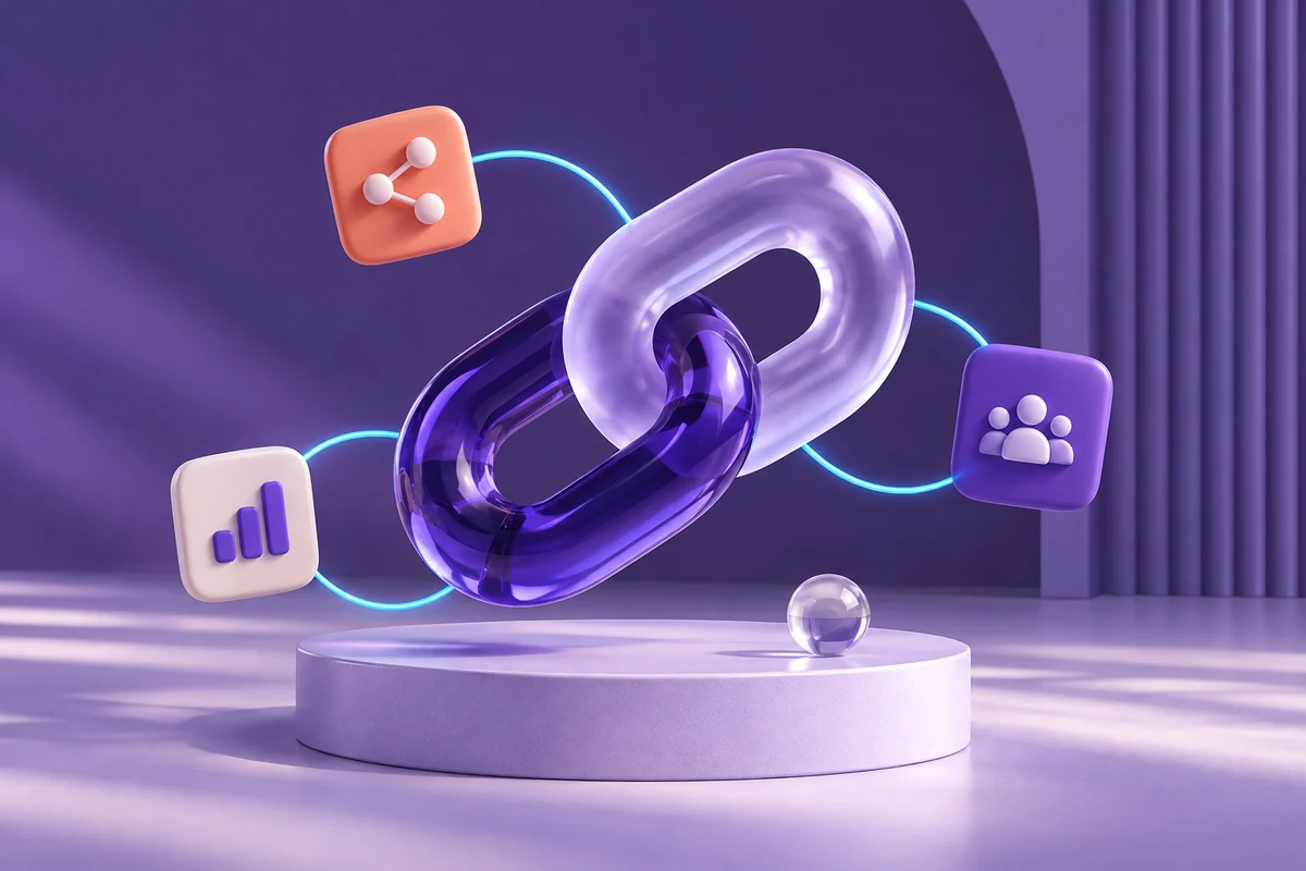 Elos de vidro violeta conectados a pequenos módulos de tecnologia