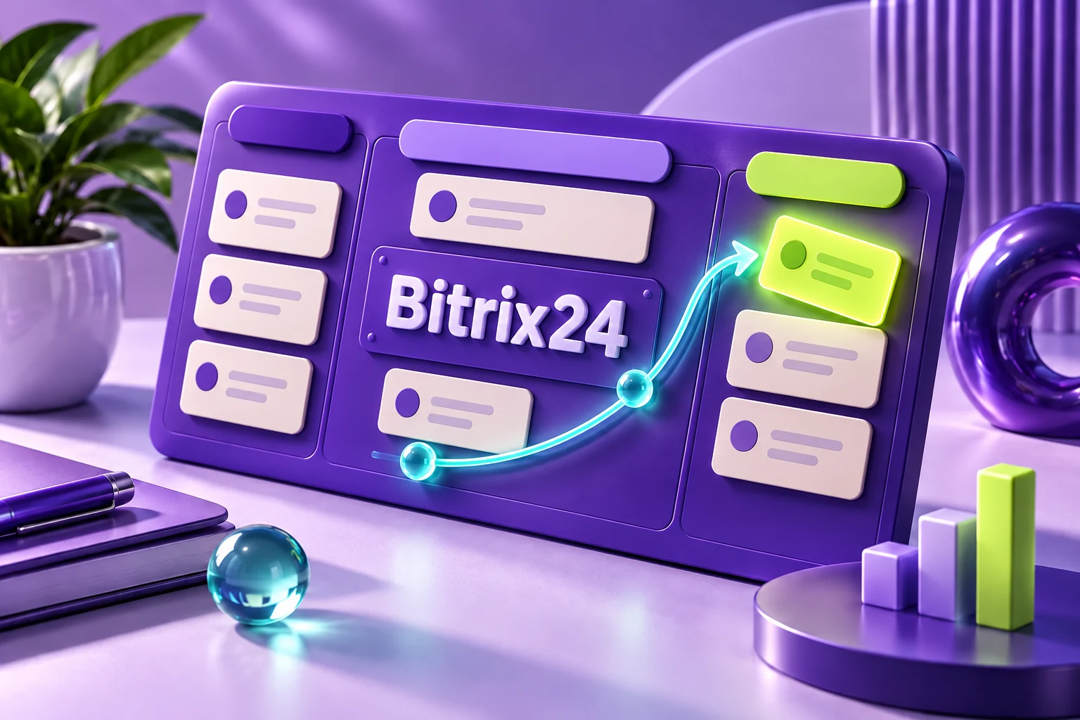 Bitrix24 integrado ao painel de CRM, com oportunidades avançando pelo processo de vendas